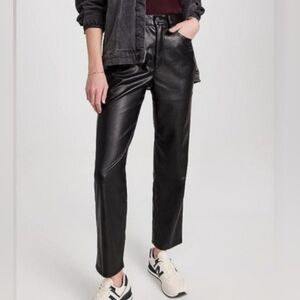 Madewell Black Faux Leather 5-Pocket Straight Leg Stove Pipe Pants‎ Minimalist